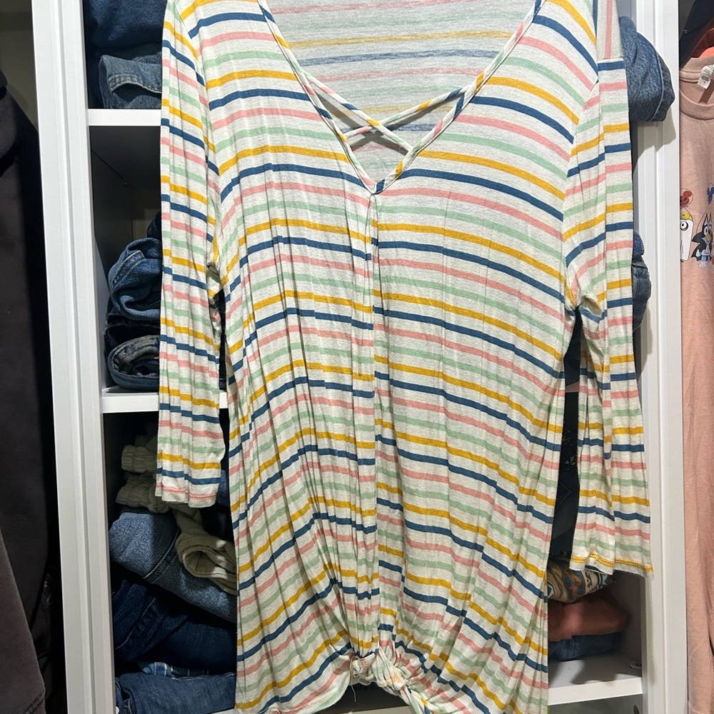 Honeyme Multicolor Striped V-Neck Blouse